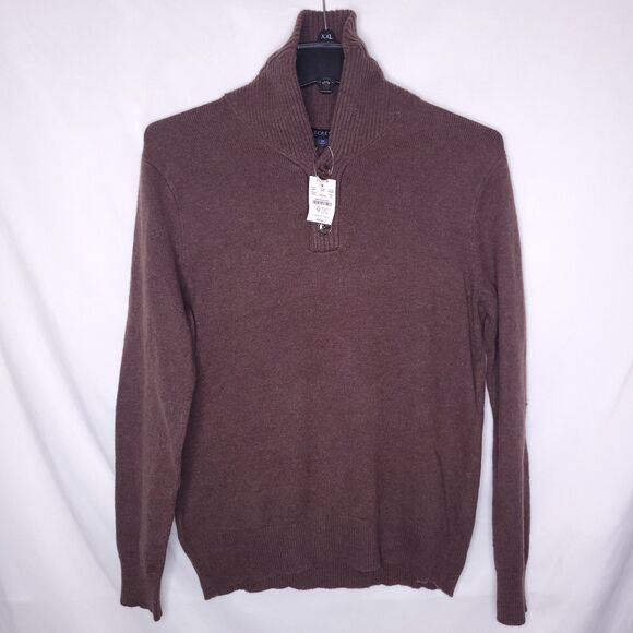 J Crew Sweater Mens Medium Brown Lambswool Shawl Collar NWT - Picture 1 of 12